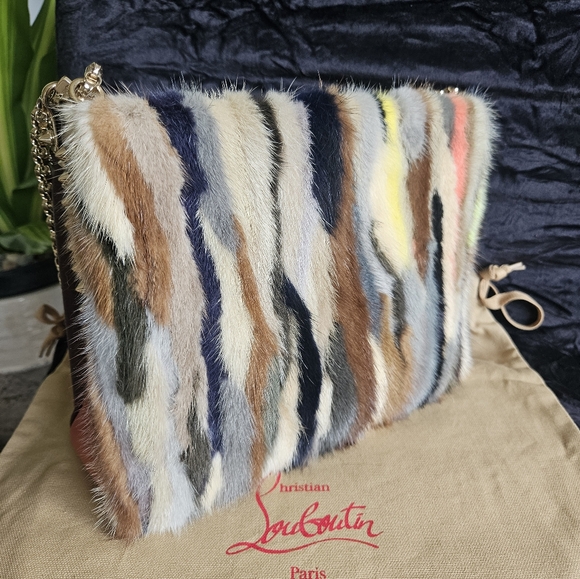 Christian louboutin fur multicolor side studs shoulder bag with gold hardware - Picture 14 of 17
